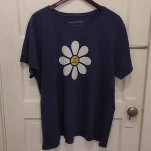 Women's Navy Blue Life Is Good Daisy Crusher Tee T-shirt XXL